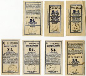 $4 postal notes stamped boskung 1925, 1935, 1939, 1944, 1945, and 1946