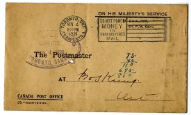 envelope for Postmaster at Boskung from the Deputy Post Master General